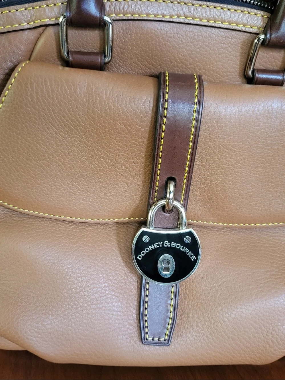 Dooney & Bourke Samba Pebbled Leather Satchel • Natural/Chestnut Crossbody